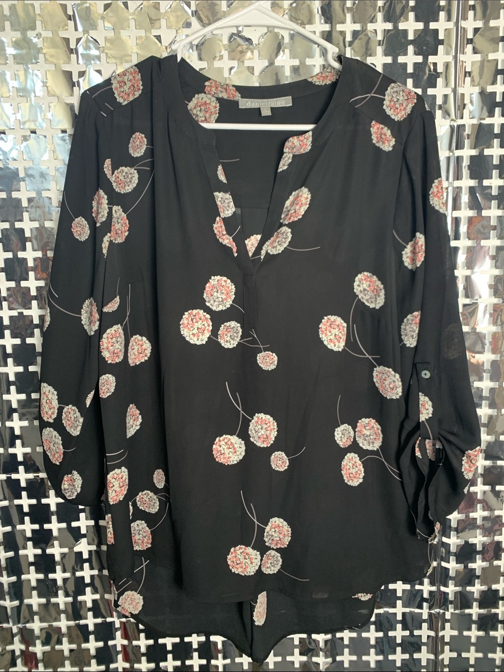 Daniel Rainn Black Tunic with Pink and Cream Floral Clusters